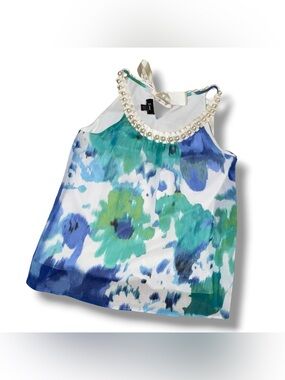 B-Wear California Large Watercolor Floral Pearl Embellished Sleeveless Top